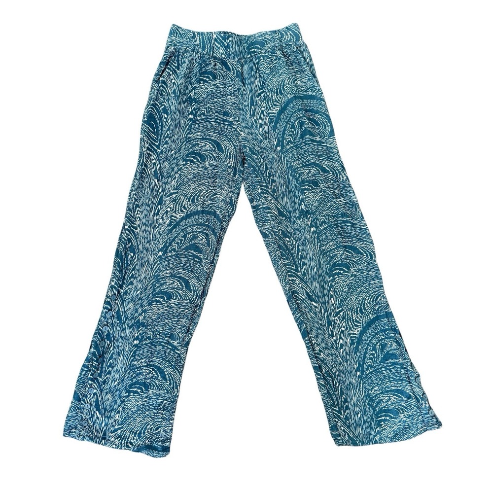 Soft Surroundings Pull On Pants XS Blue Swirl Vacation Beach Ramie Lounge Boho
